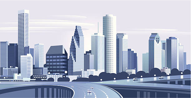 ilustraciones, imágenes clip art, dibujos animados e iconos de stock de ciudad de houston - houston texas skyline texas office building