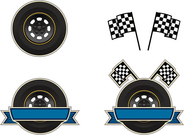 NascarWheel&Flag Nascar wheel with checkered flag stock car stock illustrations