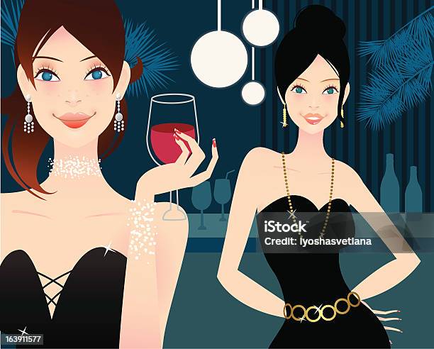 Bonitos Meninas Em Um Bar - Arte vetorial de stock e mais imagens de Cocktail - Cocktail, Área de Bar, Adulto