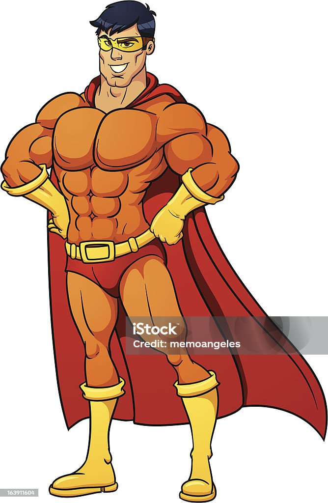 Superhero Strong superhero wearing an orange suit. Vector illustration with simple gradients. All in a single layer. Abdominal Muscle stock vector