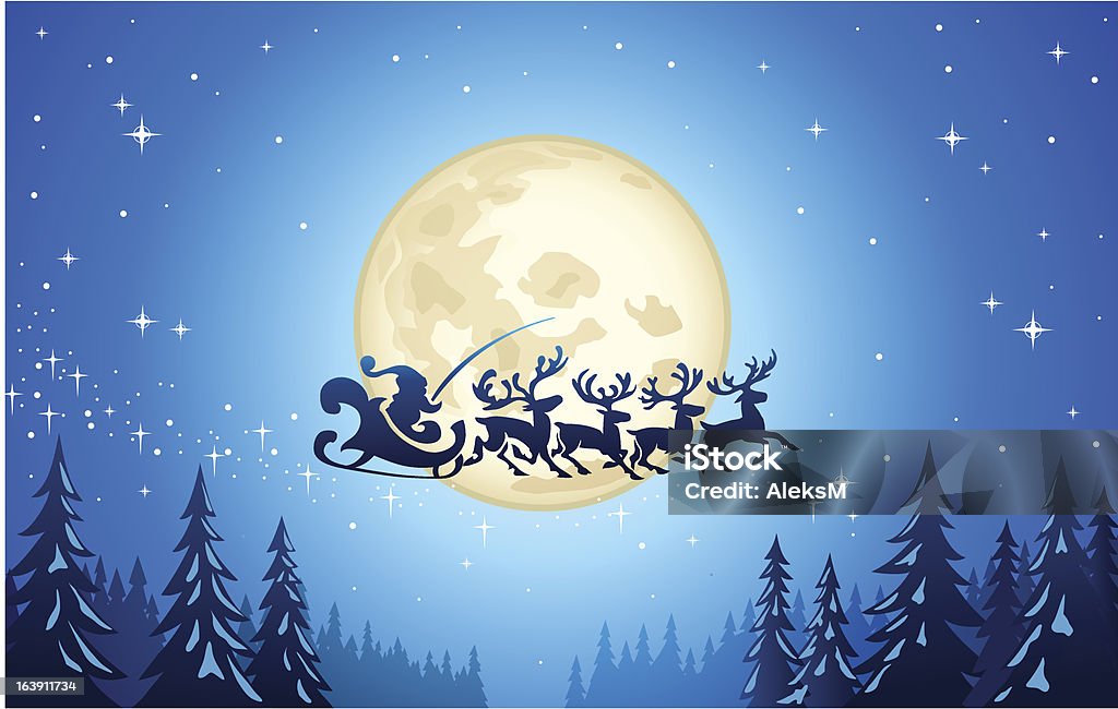 Papai Noel para o Natal de noite de inverno - Vetor de Azul royalty-free