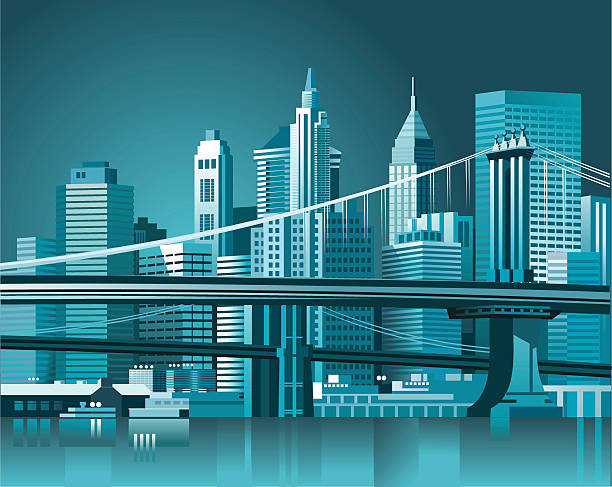 ilustraciones, imágenes clip art, dibujos animados e iconos de stock de puente de brooklyn y manhattan skyline - new york city skyline bridge brooklyn