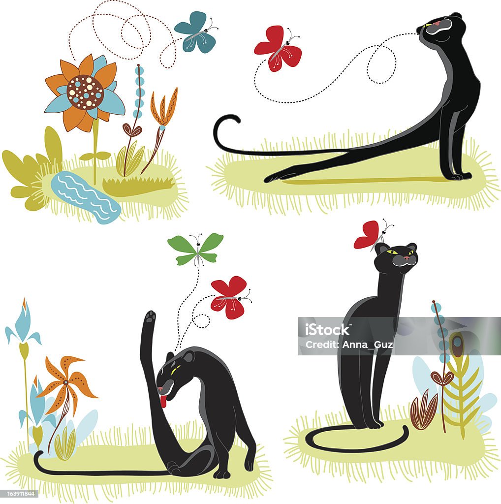 構図の猫と蝶 - イラストレーションのロイヤリティフリーベクトルアート