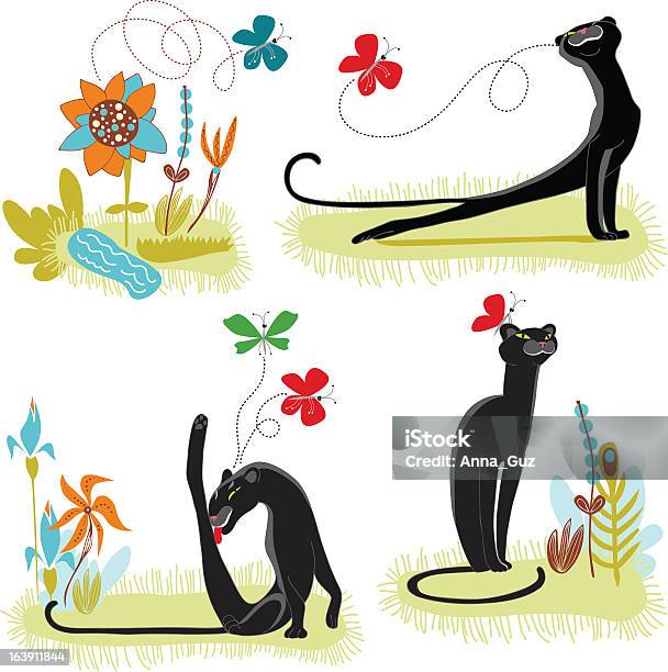 Skład Kot I Motyle - Stockowe grafiki wektorowe i więcej obrazów Dowcip rysunkowy - Dowcip rysunkowy, Dziki kot, Gra