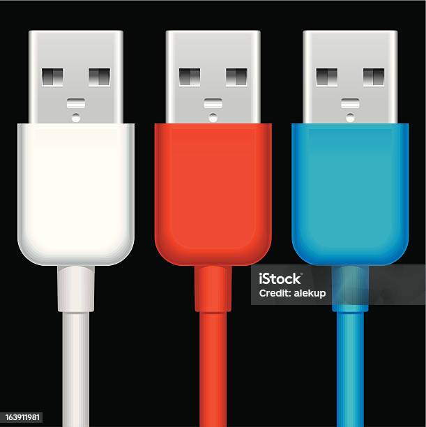 Ilustración de Usb Macho y más Vectores Libres de Derechos de Azul - Azul, Blanco - Color, Cable