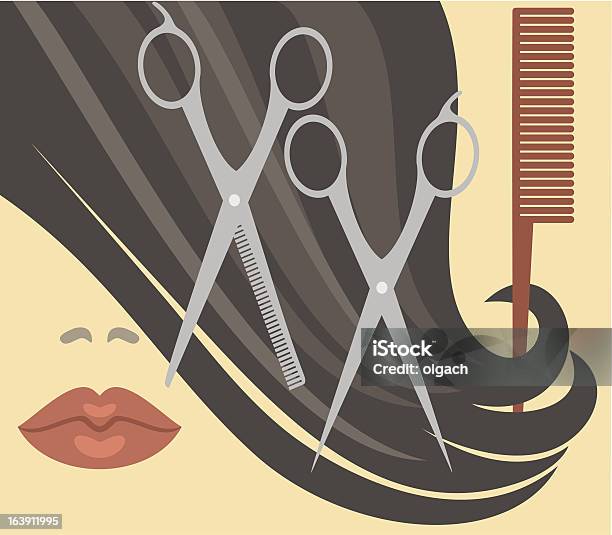 Haarschnitt Stock Vektor Art und mehr Bilder von Braunes Haar - Braunes Haar, Friseursalon, Friseurschere