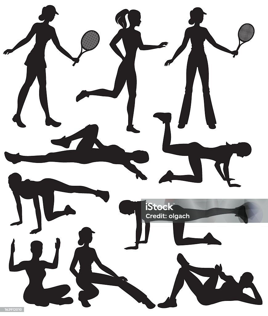 Silhouettes of the girls involved in sports Adult stock vector