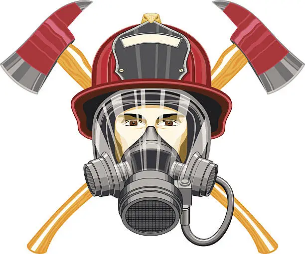 Vector illustration of Firefighter with Mask and Axes