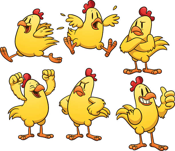 Cartoon images yellow chicken expressing different emotions Cute cartoon yellow chicken. Vector illustration with simple gradients. All in separate layers for easy editing. scared chicken cartoon stock illustrations