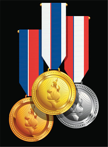 group of hanging medal awards vector art illustration