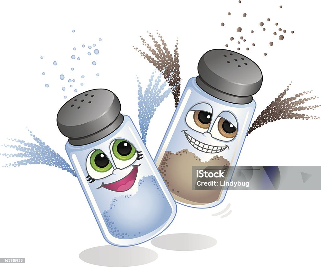 Salt and Pepper Characters Salt and pepper shaker characters jumping Bottle stock vector