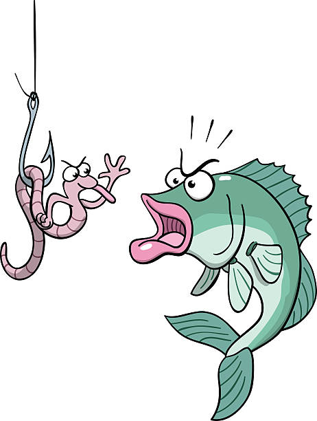 미끼 - worm cartoon fishing bait fishing hook stock illustrations