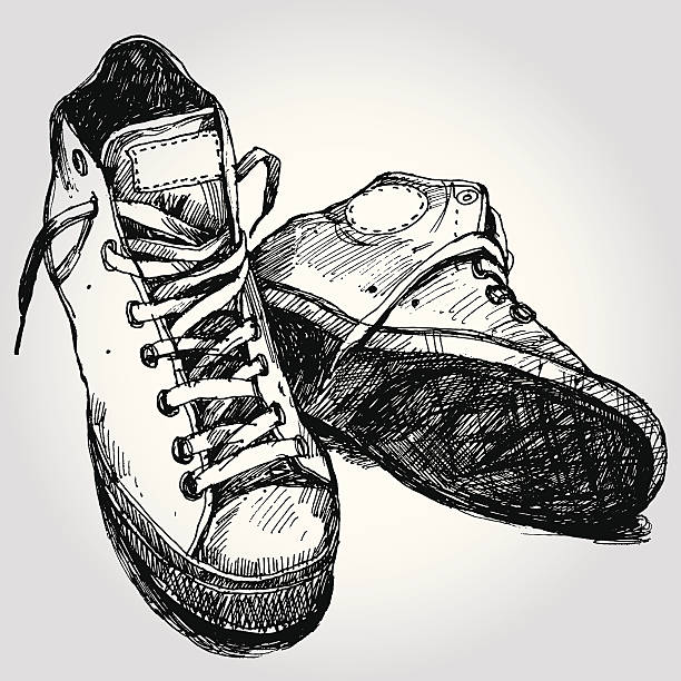 ilustrações, clipart, desenhos animados e ícones de mão desenhada tênis vintage - illustration and painting pencil drawing image sports shoe