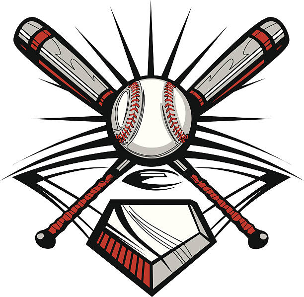 Baseball or Softball Crossed Bats with Ball Vector Image Template Vector Template of a Softball Bats, Baseball, and Home Plate Graphic sports bat stock illustrations