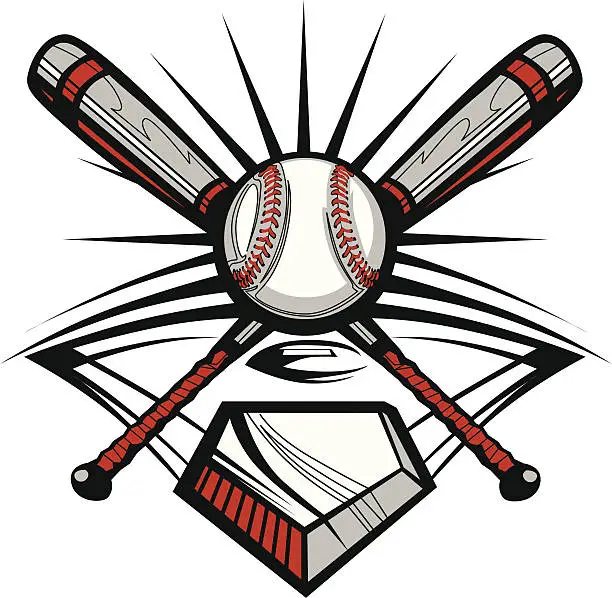 Vector illustration of Baseball or Softball Crossed Bats with Ball Vector Image Template