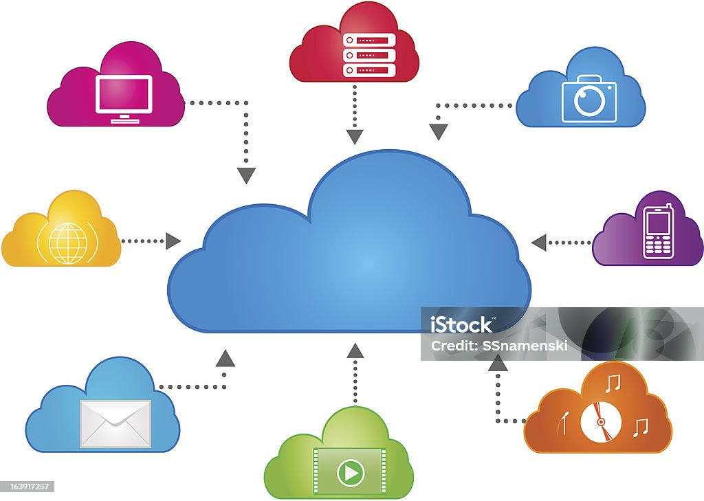 Nube de almacenamiento de datos - arte vectorial de Azul libre de derechos