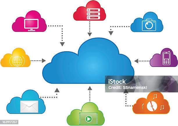Ilustración de Nube De Almacenamiento De Datos y más Vectores Libres de Derechos de Azul - Azul, Blanco - Color, Computación en nube
