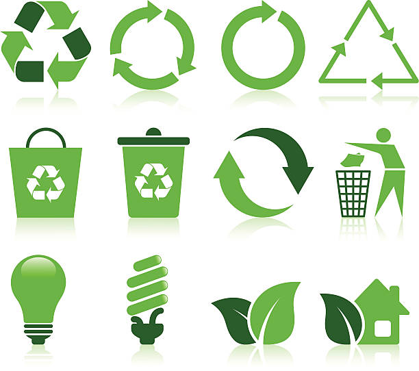 ilustrações de stock, clip art, desenhos animados e ícones de ícones de reciclar - recycling recycling symbol symbol sign