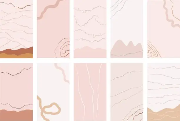 Vector illustration of Vertical pastel colored background in abstract organic style. Perfect for Instagram stories or minimalist posters in boho style