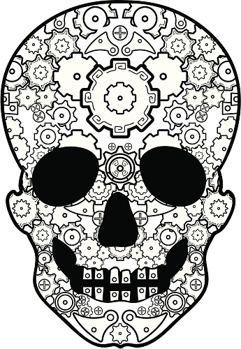 A skull made of various gears and clockwork parts.