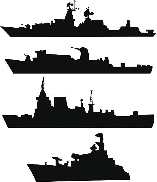 istock Four silhouettes of a military ship 163917713