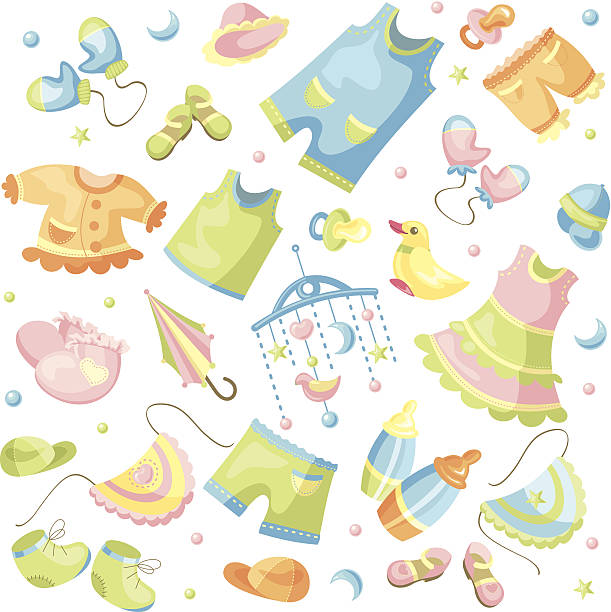 set of baby clothing vector art illustration