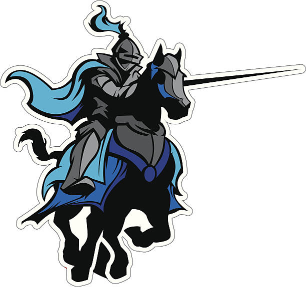 illustrations, cliparts, dessins animés et icônes de joute à la lance bleu mascotte de chevalier à cheval - joute