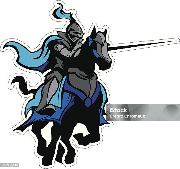 Vetores de Combate Com Lanças Blue Knight Mascote A Cavalo e mais imagens de Cavaleiro - Papel Humano - Cavaleiro - Papel Humano, Cavalo - Família do cavalo, Combate com Lanças