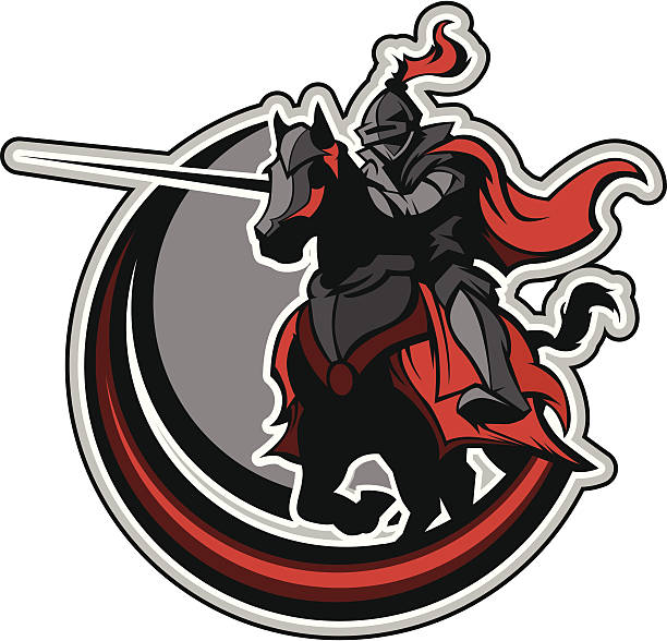 ilustraciones, imágenes clip art, dibujos animados e iconos de stock de justas knight mascot de caballos - medieval knight helmet suit of armor