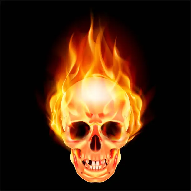 Vector illustration of Scary skull on fire