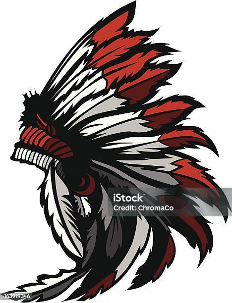 Native American Indian Feather Headress Maskotka Wektor Grafika - Stockowe grafiki wektorowe i więcej obrazów Bez ludzi