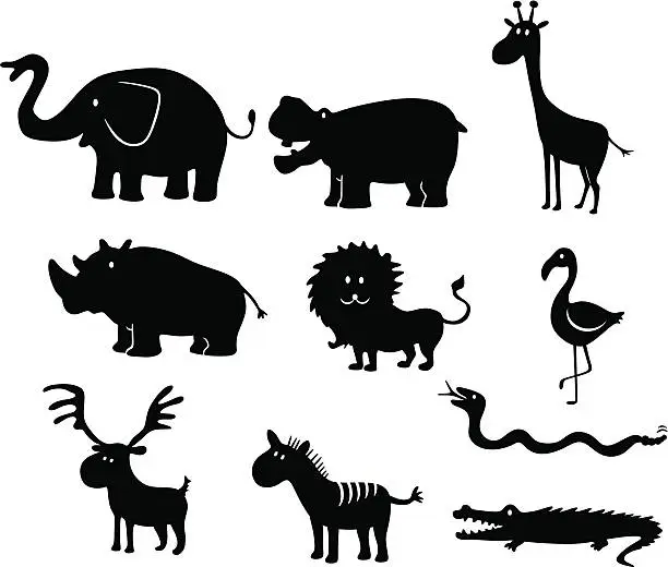 Vector illustration of african cartoon animals set