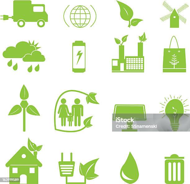 Zielony Ekologia Ikony - Stockowe grafiki wektorowe i więcej obrazów Bateria - Zasilanie elektryczne - Bateria - Zasilanie elektryczne, Bez ludzi, Biały