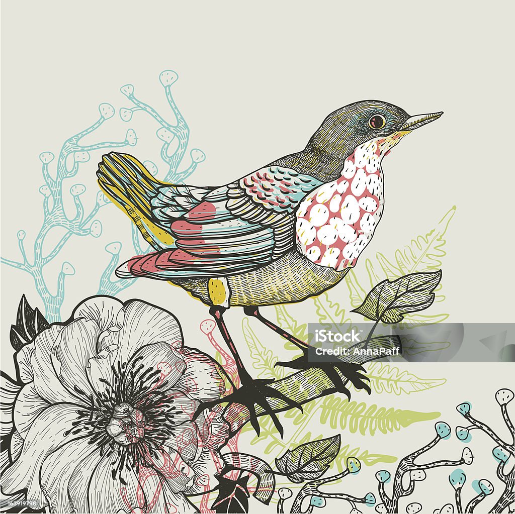 vector illustration d'un oiseau et plantes - clipart vectoriel de Oiseau libre de droits