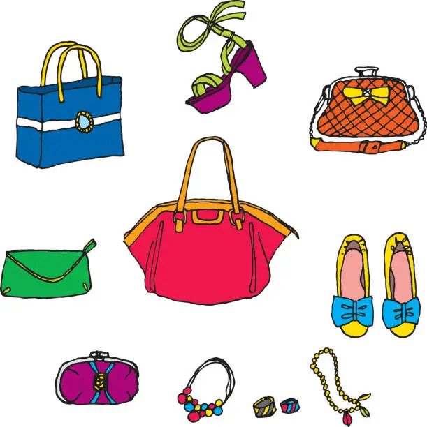 Vector illustration of Hand drawing sketch of fashion accessories