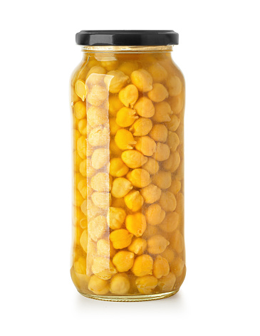 A jar of chickpeas isolated on white background with clipping path