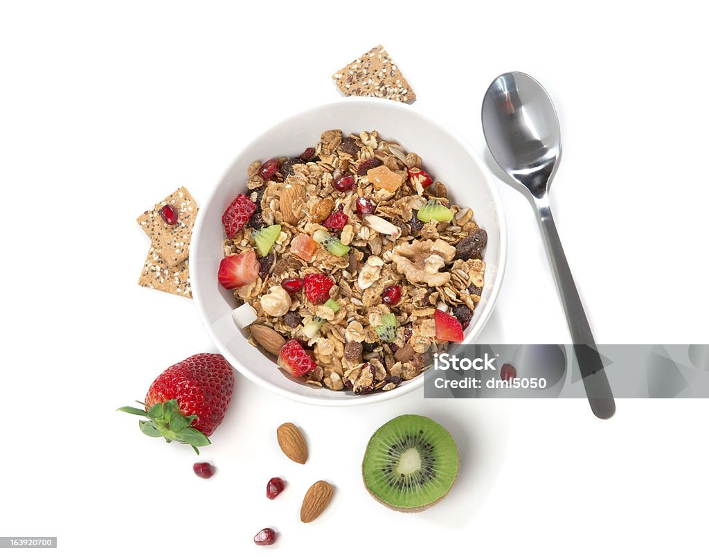 Muesli cereales bowl y la cuchara - Foto de stock de Alimento libre de derechos