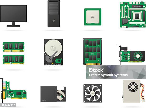 Computer Teile Symbole Stock Vektor Art und mehr Bilder von Computerteil - Computerteil, CD ROM Laufwerk, CPU