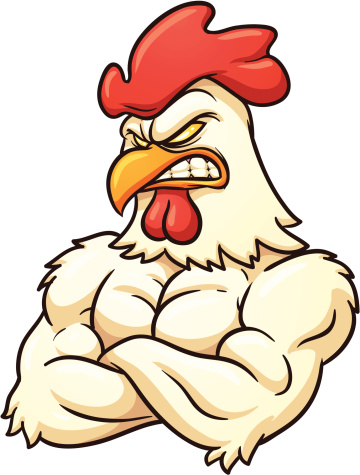 Strong rooster mascot. Vector illustration with simple gradients. All in a single layer.