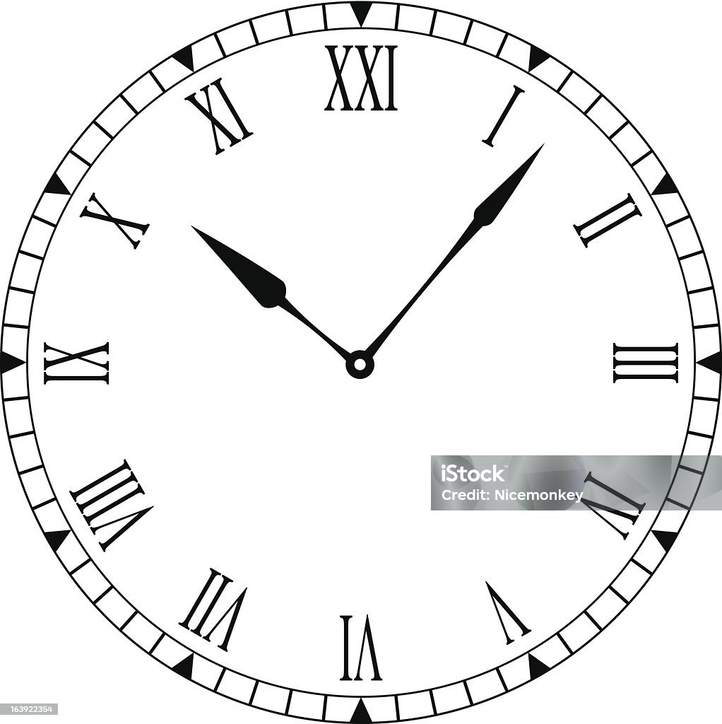 Roman clean clock face Black and white clock face with easy to read and edit hands Clock stock vector