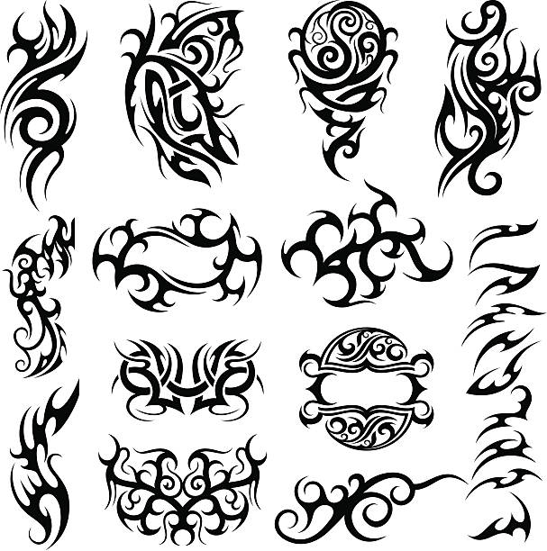 tattoo set set of tribal black tattoos tribal tattoos stock illustrations