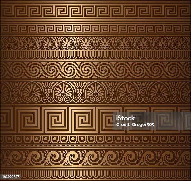 Bezszwowe Złoty Grecki Elementy - Stockowe grafiki wektorowe i więcej obrazów Starożytny grecki - Starożytny grecki, Wzór - Opis, Grecja