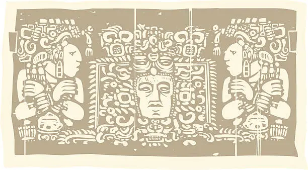 Vector illustration of Maya Triptych Woodblock C