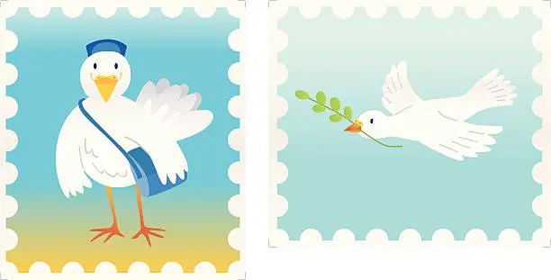 Vector illustration of stamps (postman- and peacedove)