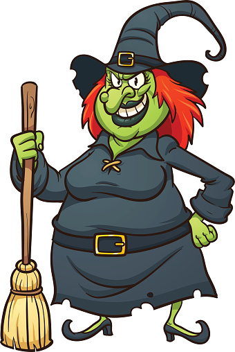 Cartoon Witch With A Broom And Black Clothes Stock Illustration - Download  Image Now - Witch, Cartoon, Evil - iStock