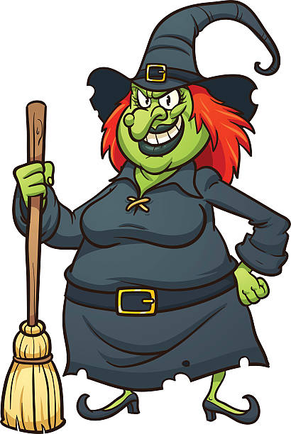 Cartoon Witch With A Broom And Black Clothes Stock Illustration - Download  Image Now - Witch, Cartoon, Evil - iStock