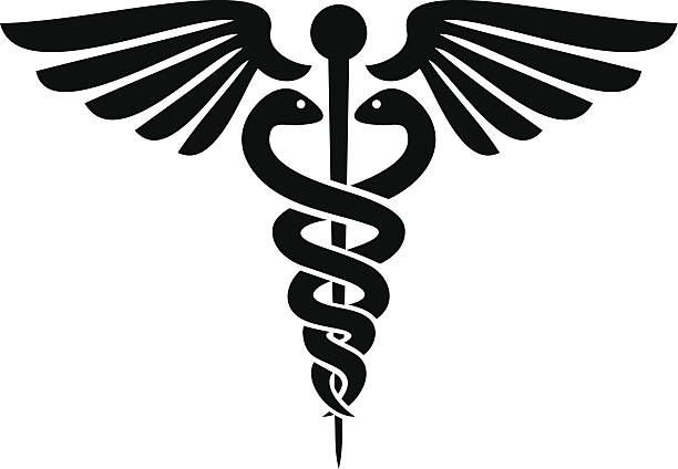 Black silhouette of caduceus medical symbol emblem for drugstore or medicine, medical sign, symbol of pharmacy caduceus stock illustrations