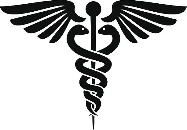 Vector illustration of Black silhouette of caduceus medical symbol