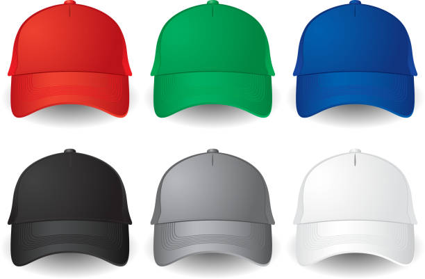 Vector baseball caps Set of solid color vector baseball caps isolated on white. baseball cap stock illustrations
