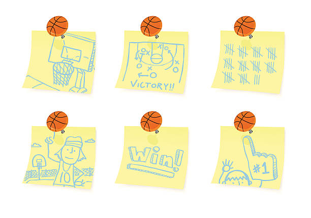 Basketball Thumbtacks with Notes and Doodles vector art illustration
